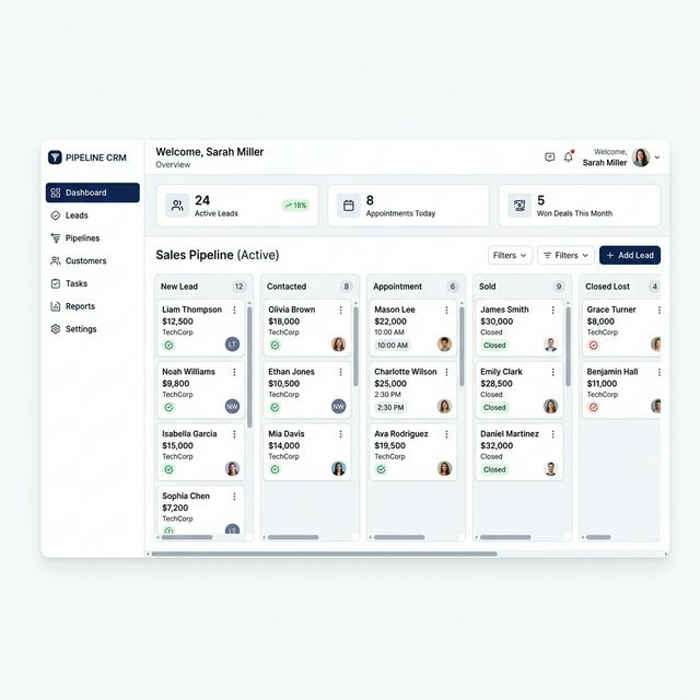 CRM dashboard with customer pipeline